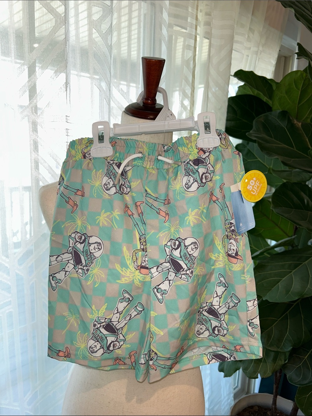 NWT Disney Pixar Toy Story Buzz Lightyear & Woody Boy Swim Trunks Size 7 UPF 50+